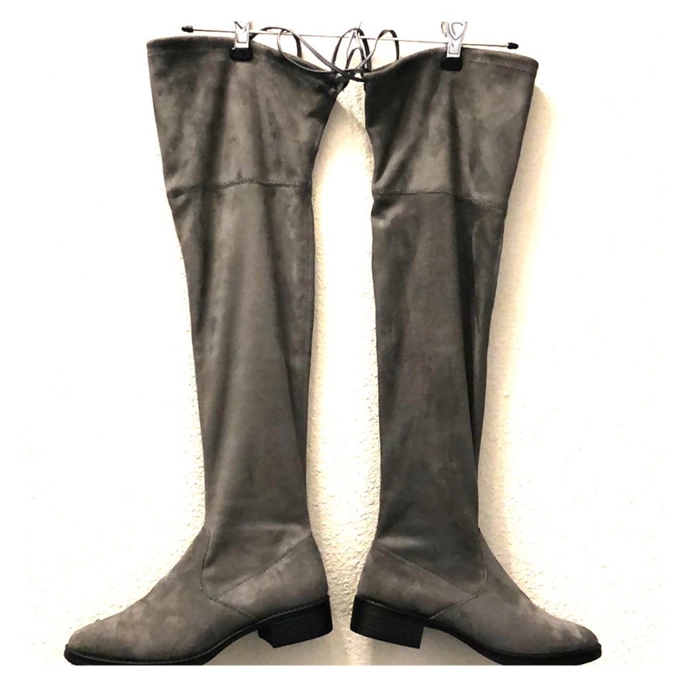 Gray suede over the knee boots